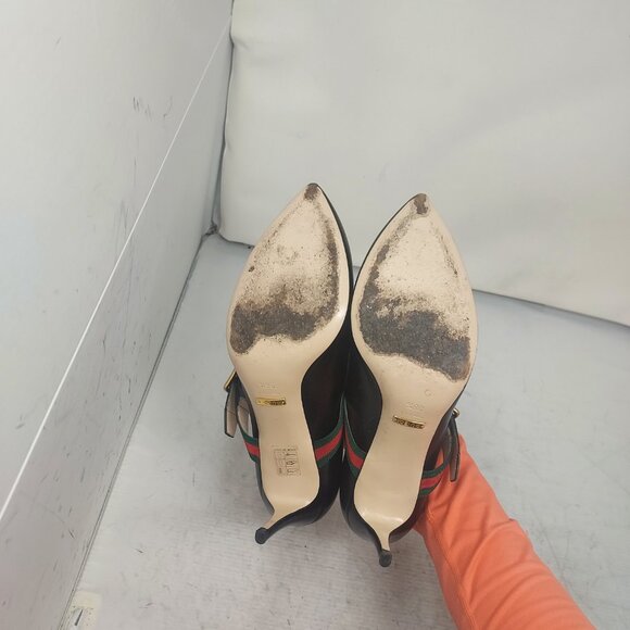 Gucci Black Leather Sylvie Mary Jane Web Pump Shoe - Picture 2 of 10